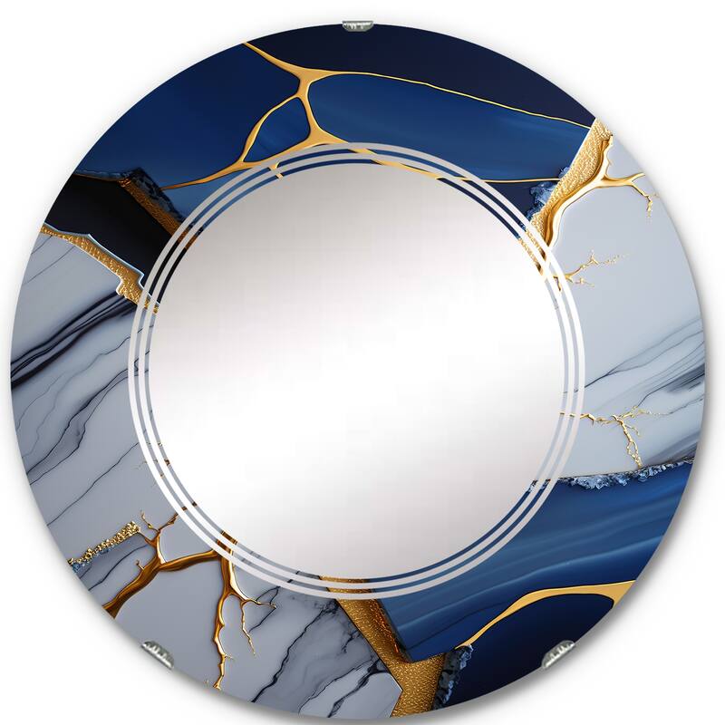 Designart 'Abstract Geode Blue I' Printed Abstract Marble Wall Mirror