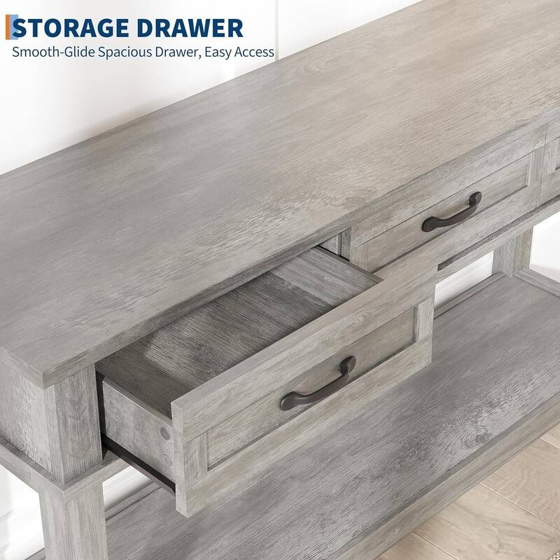 2 Tier Farmhouse Entryway Table, Console Table with 3 Storage Drawers