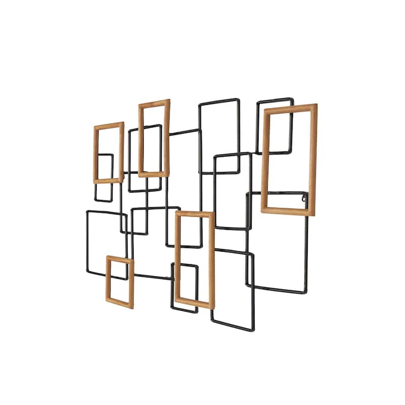 Metal Geometric Overlapping Wire Square Wall Decor with Gold Accents - Black - Roche River Decor