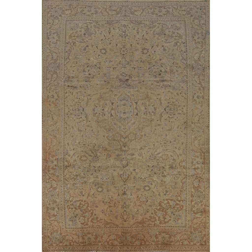 Floral Mashad Persian Vintage Area Rug Handmade Wool Carpet - 6'5" x 9'5"