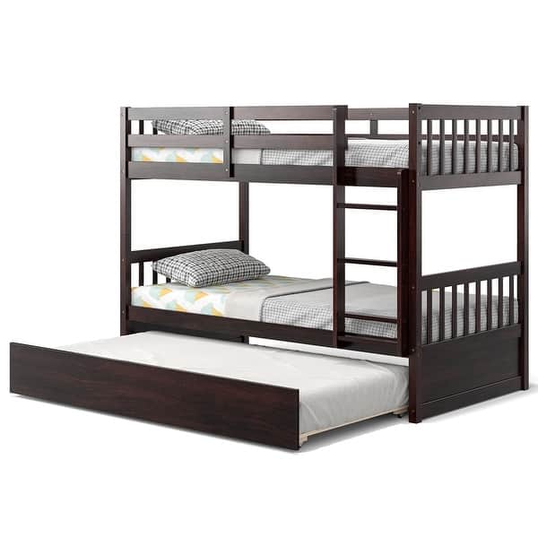 slide 2 of 20, Costway Twin Over Twin Bunk Bed with Twin Trundle Solid Wood Frame - See Details Espresso
