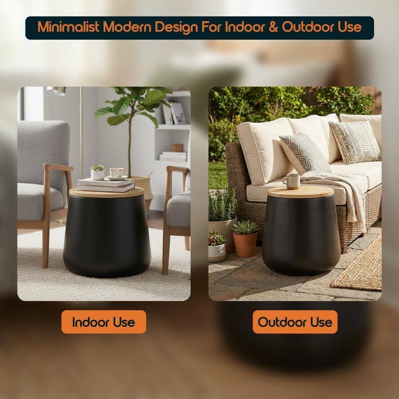 Orunel Modern Fiberstone Side Table with MDF Top and Painted Finish for Living Rooms, Patios, Balconies