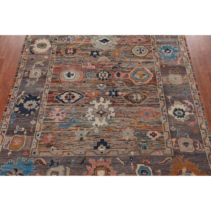 Hand Knotted Oriental 100% Wool Carpet Transitional Floral Multi-Colored Oushak Area Rug - 11' 5'' X 8' 10''