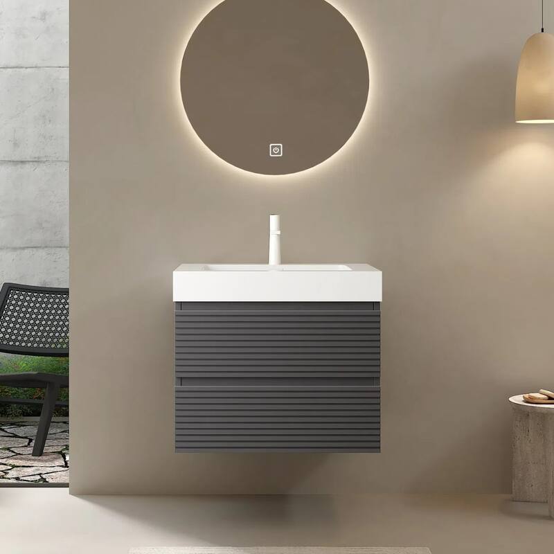 Plywood Wall-Mounted Bathroom Vanity Set in Grey with Integrated Acrylic Sink - 24"x 20”