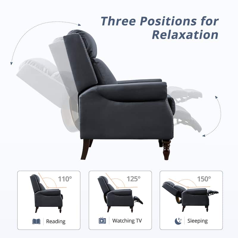 Mid-century Genuine Leather Recliner Adjustable Push Back Comfortable Set of 2 Arm Chairs for Living Room