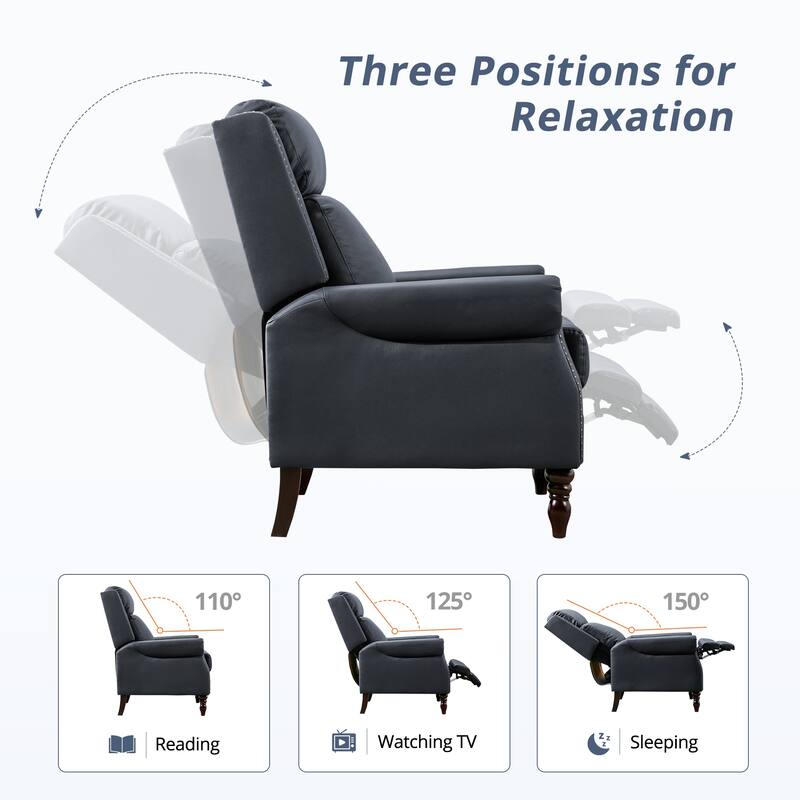 Genuine Leather Push Back Adjustable Recliner with Comfortable Arms for Living Room Chair