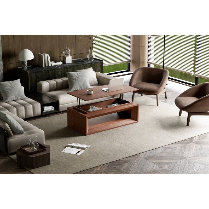 43.3" Lift Top Rectangle Coffee Table with Storage, Coffee Table with Floating Tabletop, Convertible Rising Tabletop