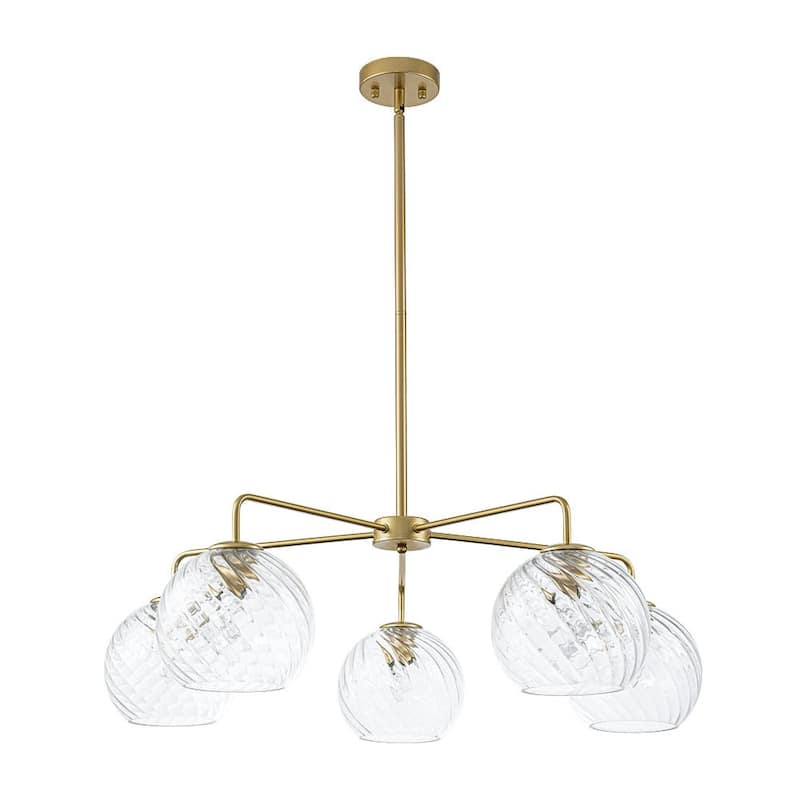 5-Light Blue Swirled Glass Globe Bubble Round Chandelier 35in