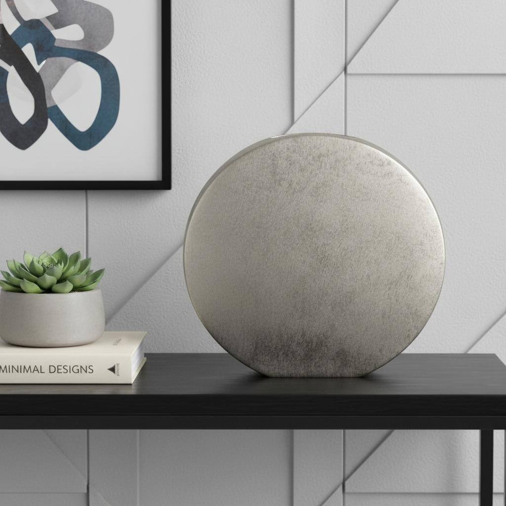 15" Silver Aluminum Round Disc Table Vase - 15.00