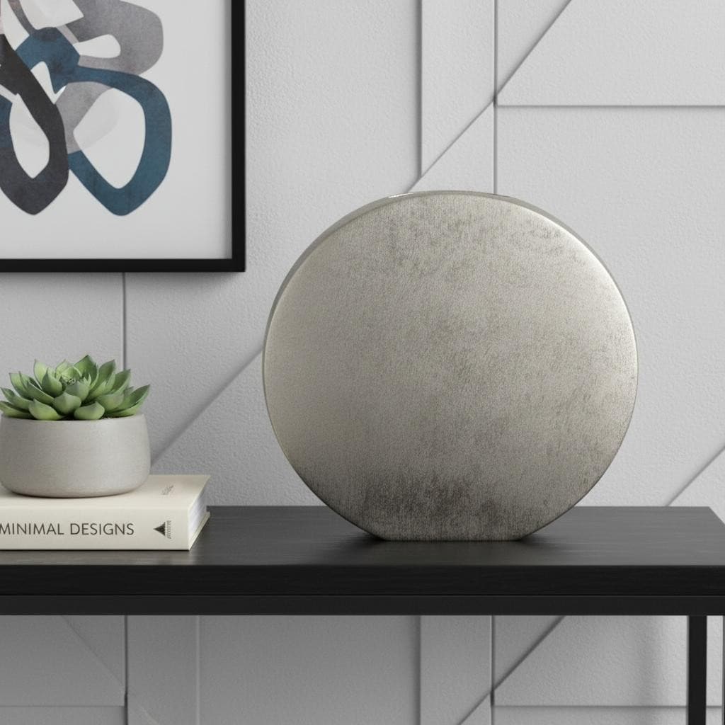 15" Silver Aluminum Round Disc Table Vase - 15.00