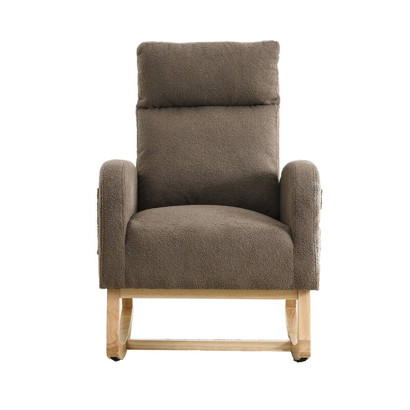 27.6"W Modern Accent High Backrest Living Room Lounge Arm Rocking Chair - Coffee