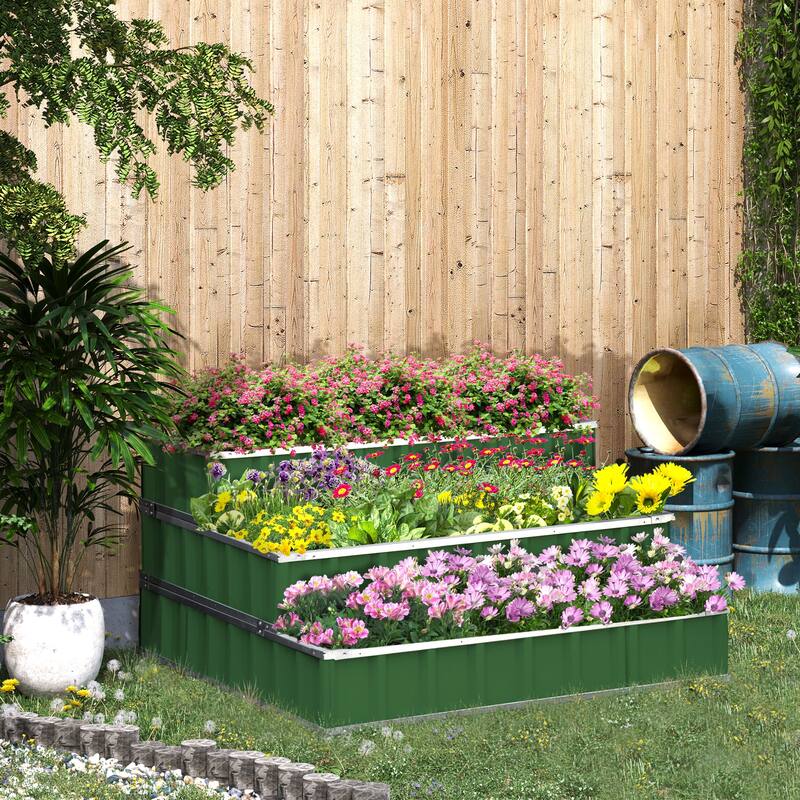 3 Tier Raised Garden Bed Color Steel Raised Garden Bed w/Pair of Glove 47''x 47''x 25'', Patio to Grow Vegetables, Herbs