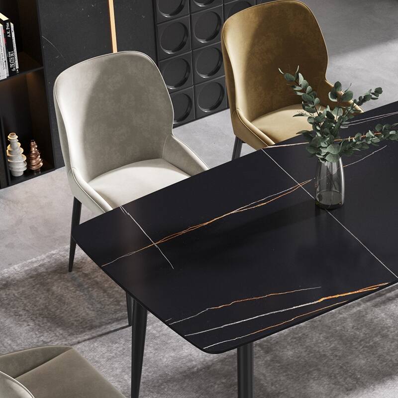 63'' Modern Dining Table，Sintered Stone Tabletop with Black Base