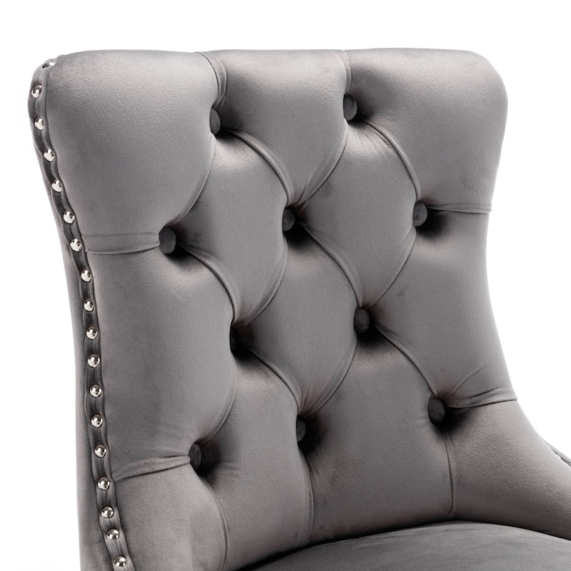 Counter Height Bar Stools Set of 2, Velvet Upholstered Accent Chairs with Button Back, Rivet Trim and Chromed Metal Base Legs