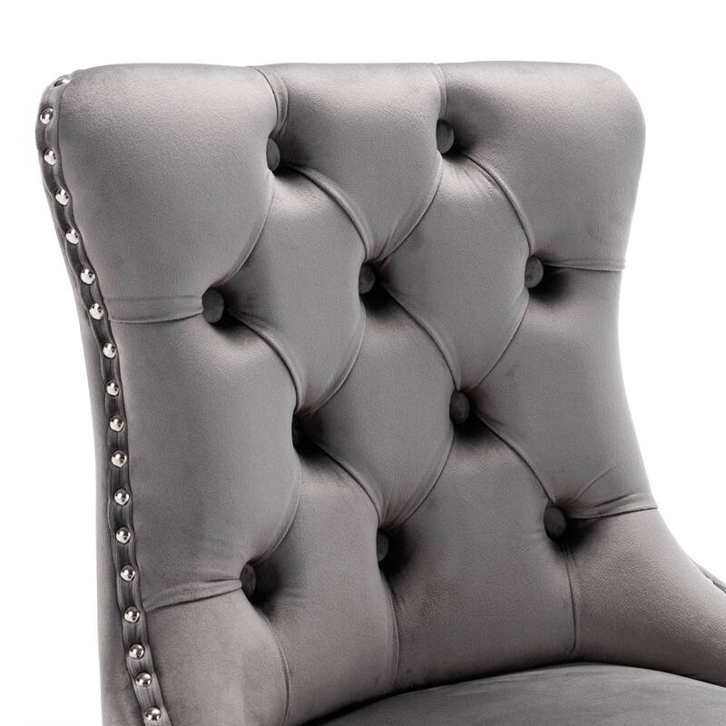 Roomfitters Velvet Counter Height Bar Stools Set of 2, Tufted Upholstered Bar Chairs with Nailhead Trim and Chrome Metal Base