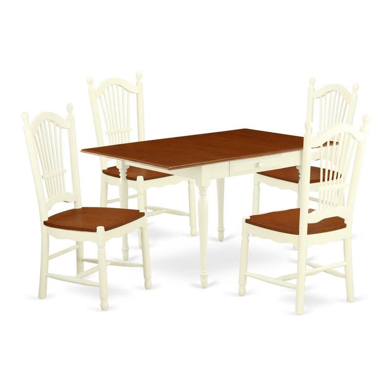 HomeStock 5-Pc Buttermilk and Cherry Solid Wood Top - Dining Room Set with Dropleaf - Seats 4