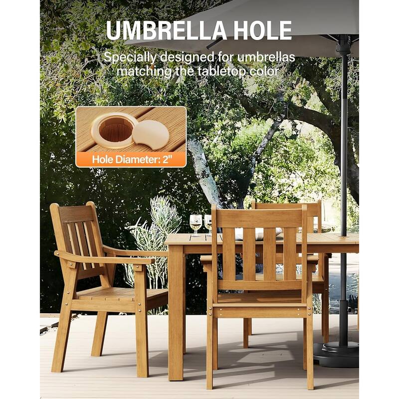 WINSOON 7-Piece HIPS All Weather Outdoor Patio Dining Sets with Umbrella Hole& Aluminum Frame,1-Table 6-Chairs