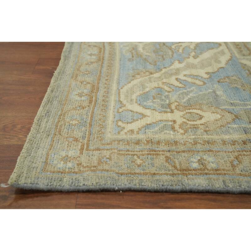 Handmade Gray Oushak Vegetable Dye Area Rug, Floral Geometric Carpet - 12' 1'' X 9' 1''