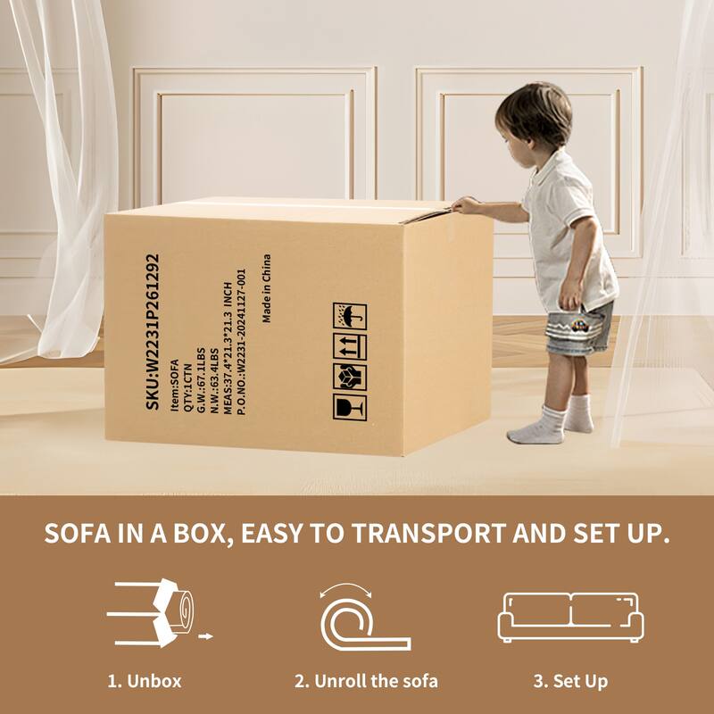 Curved Loveseat White Full Compression Sponge Sofa, 30D Chenille No-Assembly Compact Sofa for Small Spaces & Apartments