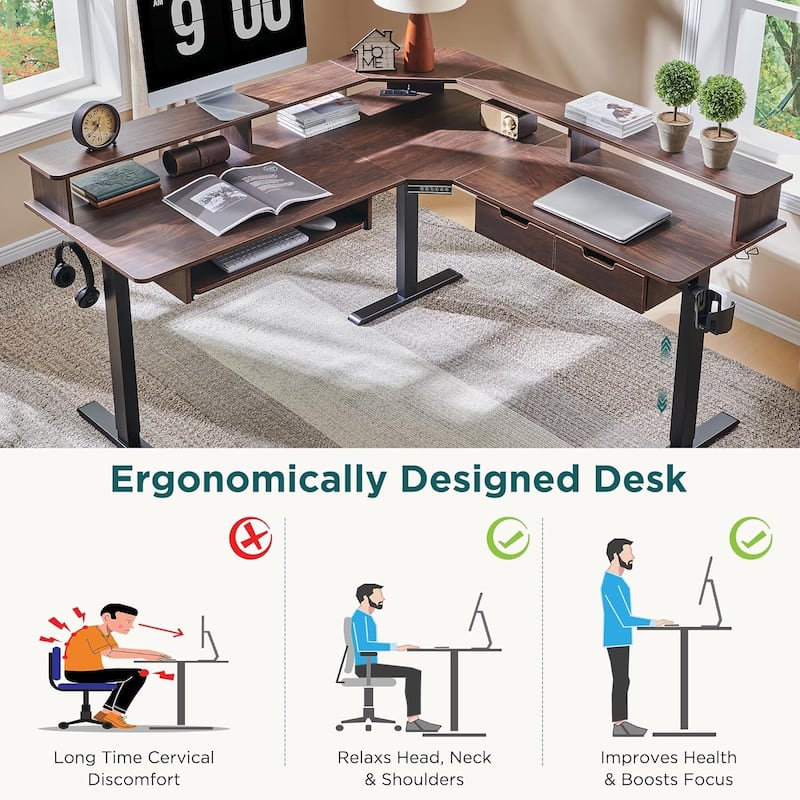 60'' L Shaped Electric Comnputer Desk, Height Adjustable Gaming Desk