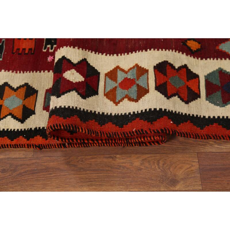 Vegetable Dye Tribal Kilim Qashqai Persian Vintage Wool Carpet - 5'9"x 9'7"