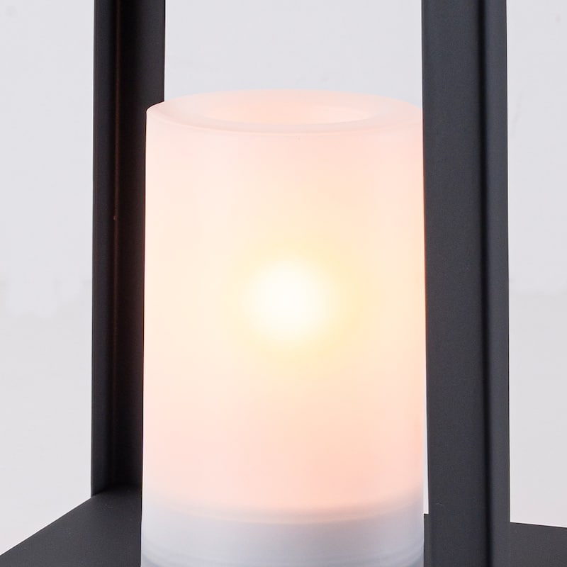 H13” Solar Outdoor Lantern with Flickering Candle Modern Metal Solar Lantern with Handle Hanging Light for Garden Deck - W7''