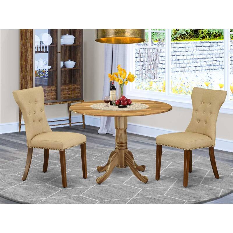 3-Piece Natural Oil Finish Solid Wood Top - Round Dining Room Set - Seats 4