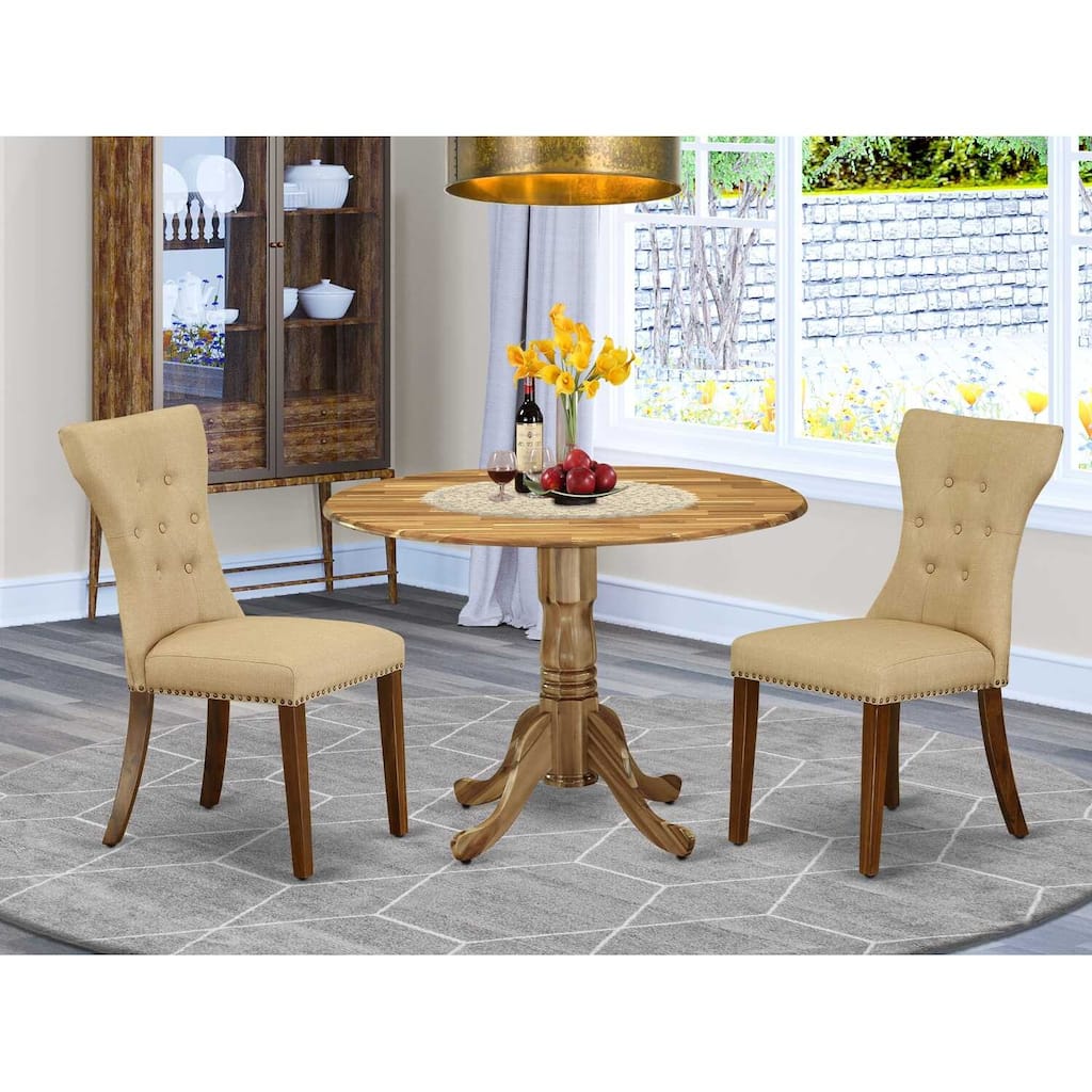 3-Piece Natural Oil Finish Solid Wood Top - Round Dining Room Set - Seats 4