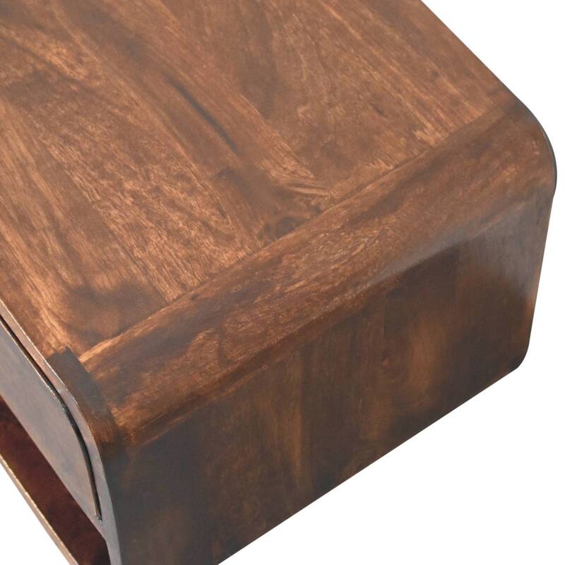 Artisan Furniture Solid Wood Curved California Walnut Wall Mounted Bedside with Open Slot