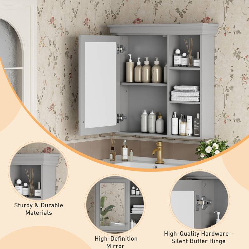 30"x28"Bathroom Medicine Cabinet with Mirror,Wall Mounted Mirror Cabinet with Storage Organizer,Over the Toilet Storage Cabinet