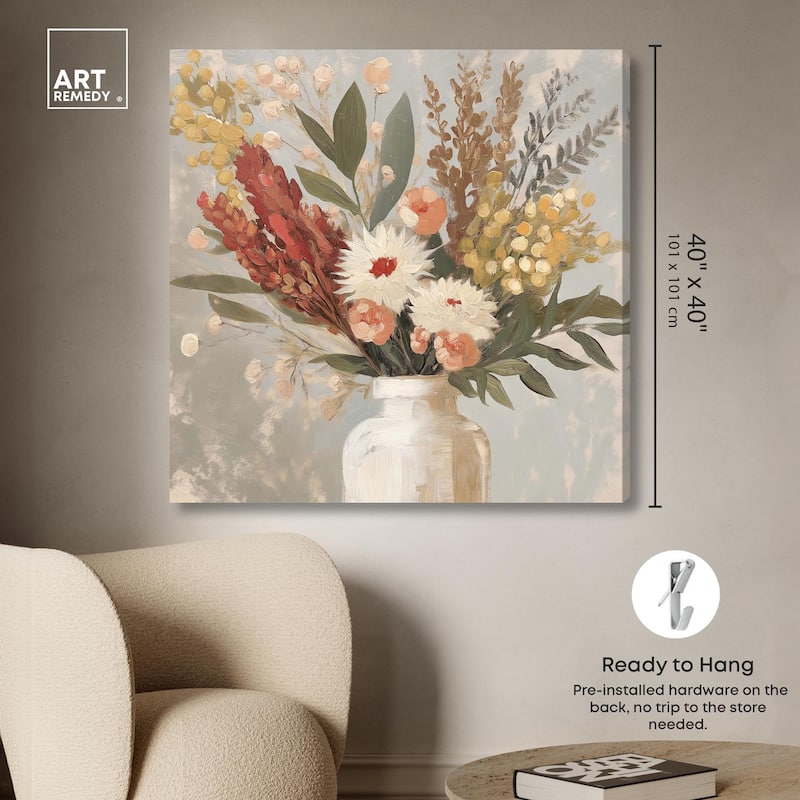 White Vase Bouquet Canvas by Art Remedy, Gallery Wrapped