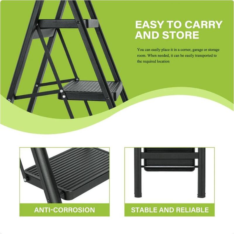 Black 5 Step Stool Folding Step Stool with Tool Bag