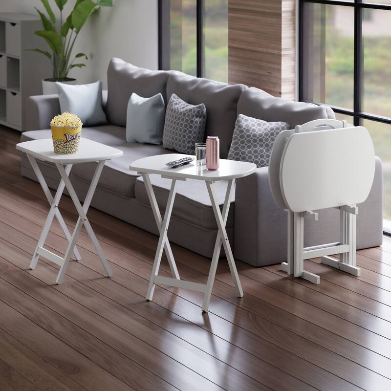 Corbett 4 Snack Tables with Stand White Finish