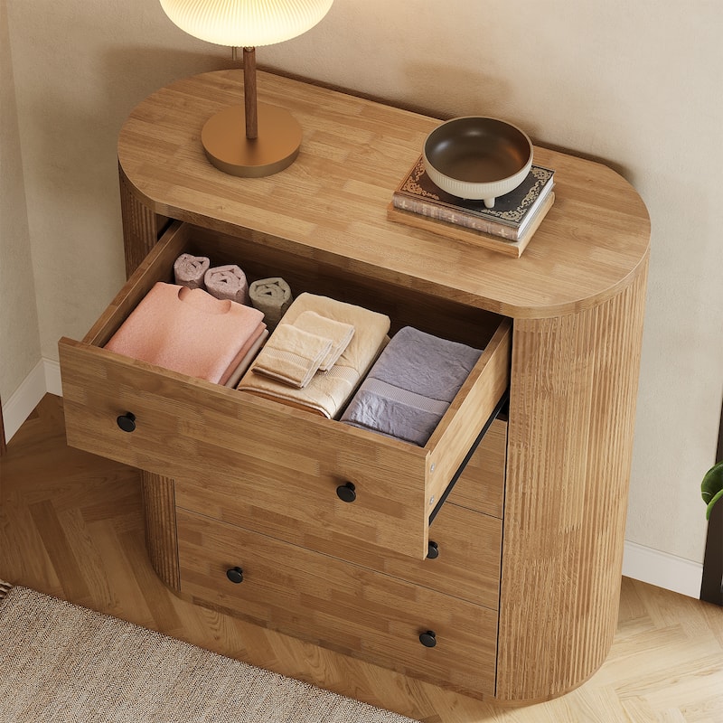 4-Drawer Dresser for Bedroom, Fluted Wooden Chest of Drawers