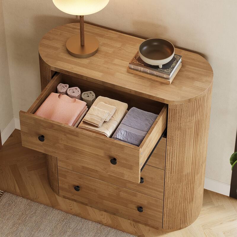 4-Drawer Fluted Dresser, Wooden Chest of Drawers for Bedroom