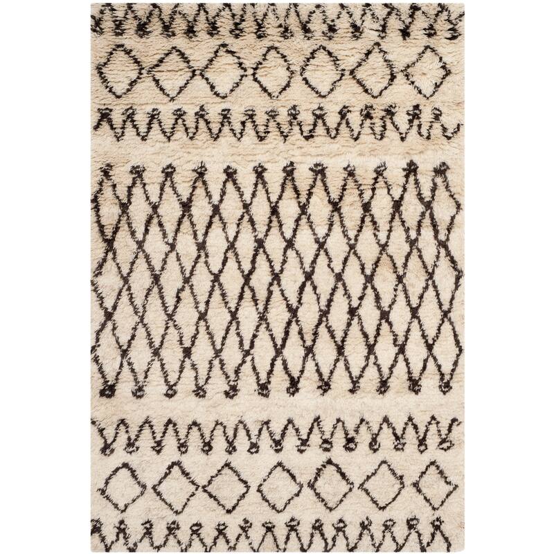 SAFAVIEH Handmade Casablanca Shag Intisar Tribal Wool 1.25-inch Thick - 3' x 5' - Ivory/Dark Brown - Rectangle