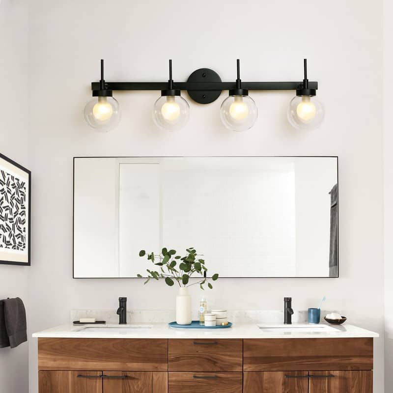 Vintage Matte Black Bathroom Vanity Light Farmhouse Wall Sconce with Cage - 4 Lights