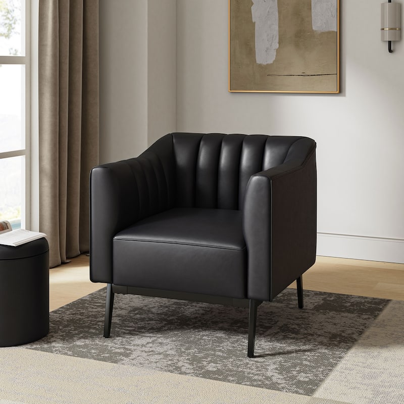 Alfons Industrial Leather Chair with Channel Tufting and Metal Leg by HULALA HOME - Black