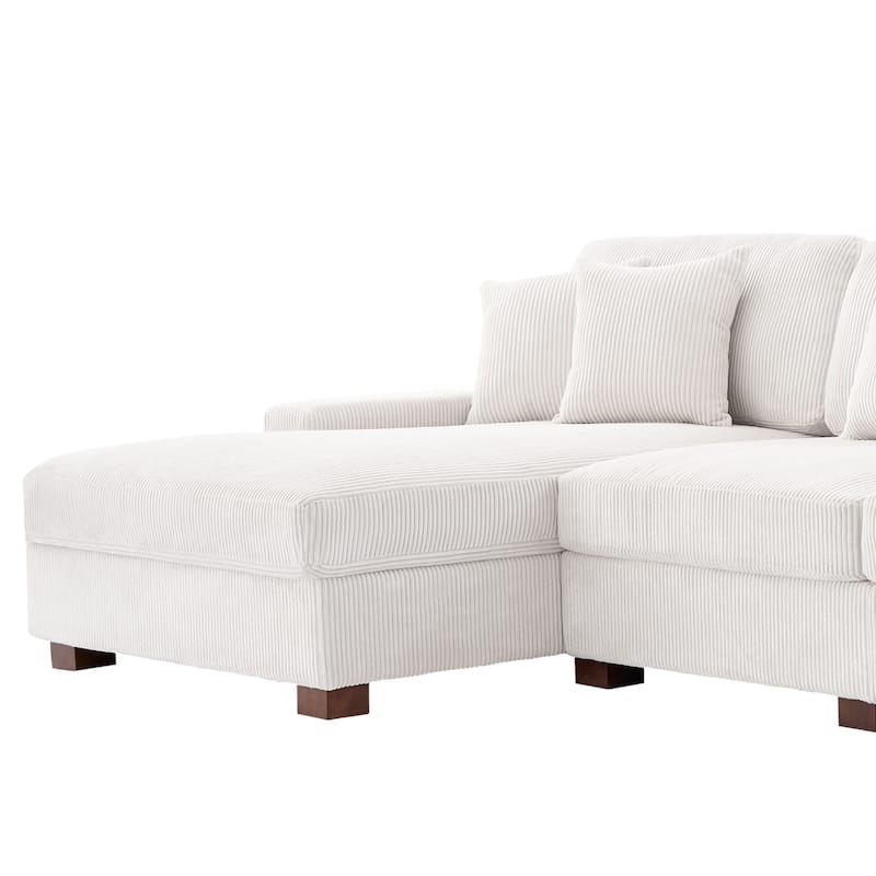 118" W Corduroy L-shape Modular Sectional Sofa with Pillows