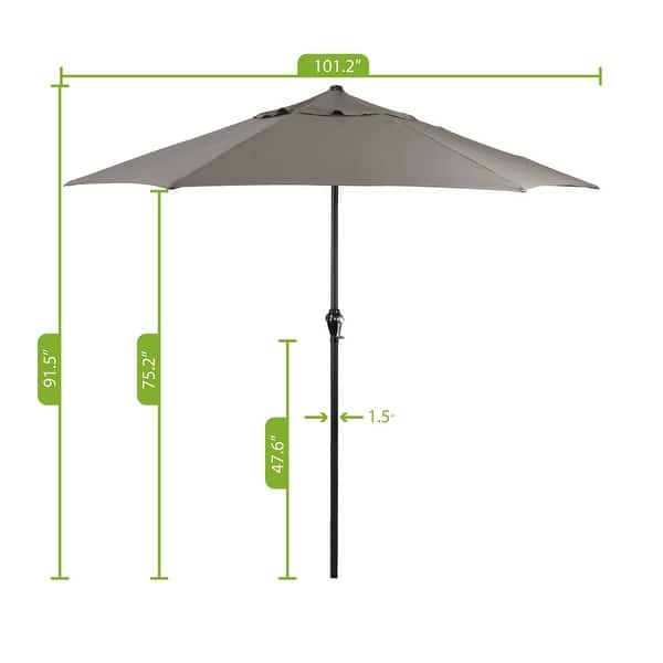 dimension image slide 4 of 8, Astella 9' Rd Outdoor Patio Umbrella, Crank Open Push Button Tilt with built in Wind Vent
