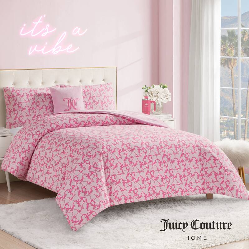 Juicy Couture Solid Plush Reversible Gothic Leopard Comforter Sets