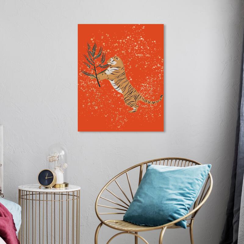 Wynwood Studio Canvas Animals Greetings from the Tiger Red Modern & Contemporary Wall Art Canvas Print - 30 x 36