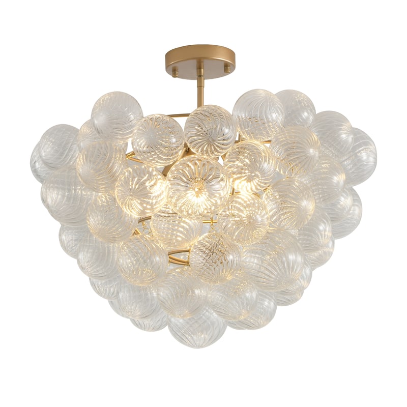 Modern Minimalist Pendant Light Chandelier with Threaded Clear Glass Globe Shade, for Living Room, Dining Room, Kitchen