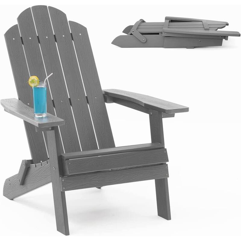 Winsoon 5-Piece All Weather HIPS Outdoor Folding Adirondack Chairs, 2 Ottomans and 1 Side Table