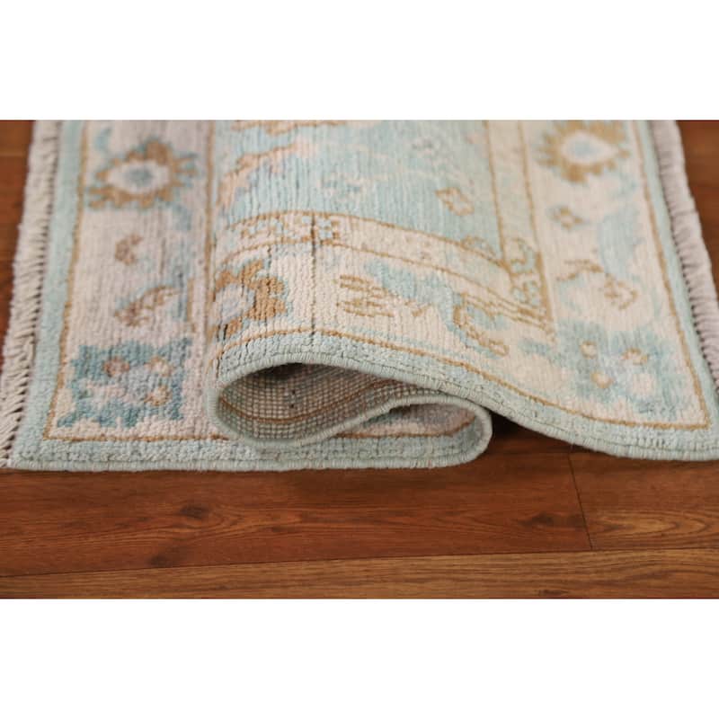 Hand Knotted Oriental 100% Wool Carpet Transitional Geometric Navy Blue & Blues Oushak Area Rug - 2' 9'' X 2' 0''