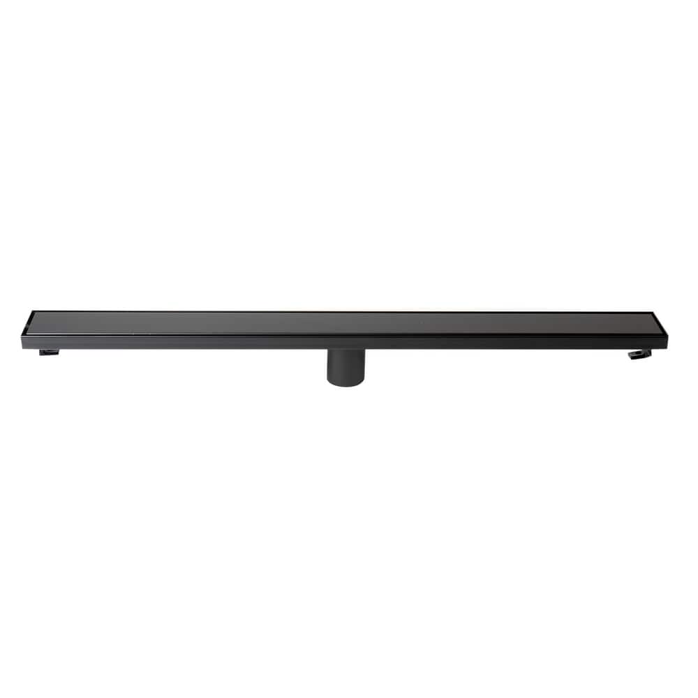 32" Black Matte Stainless Steel Linear Shower Drain with Solid Cover