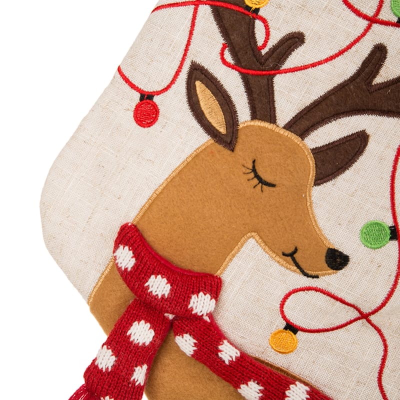 Glitzhome 21"L LED Embroidered Linen Reindeer Cat Dog Christmas Stockings