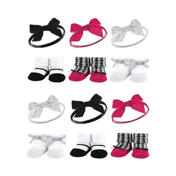 slide 1 of 1, Hudson Baby Infant Girl 12Pc Headband and Socks Giftset, Black Pink, One Size - Black Pink Black Pink - One Size