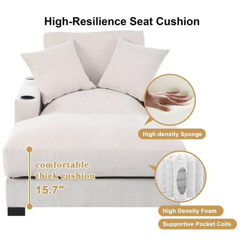 GDFStudio - Polyester 1-Seater 40.9"W Chaise Lounge with Tufted Back and Arm