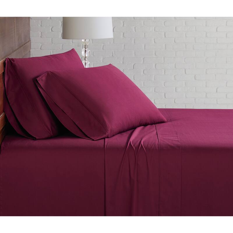 Brooklyn Loom Solid Cotton Percale Bed Sheet Set - Full - Burgundy